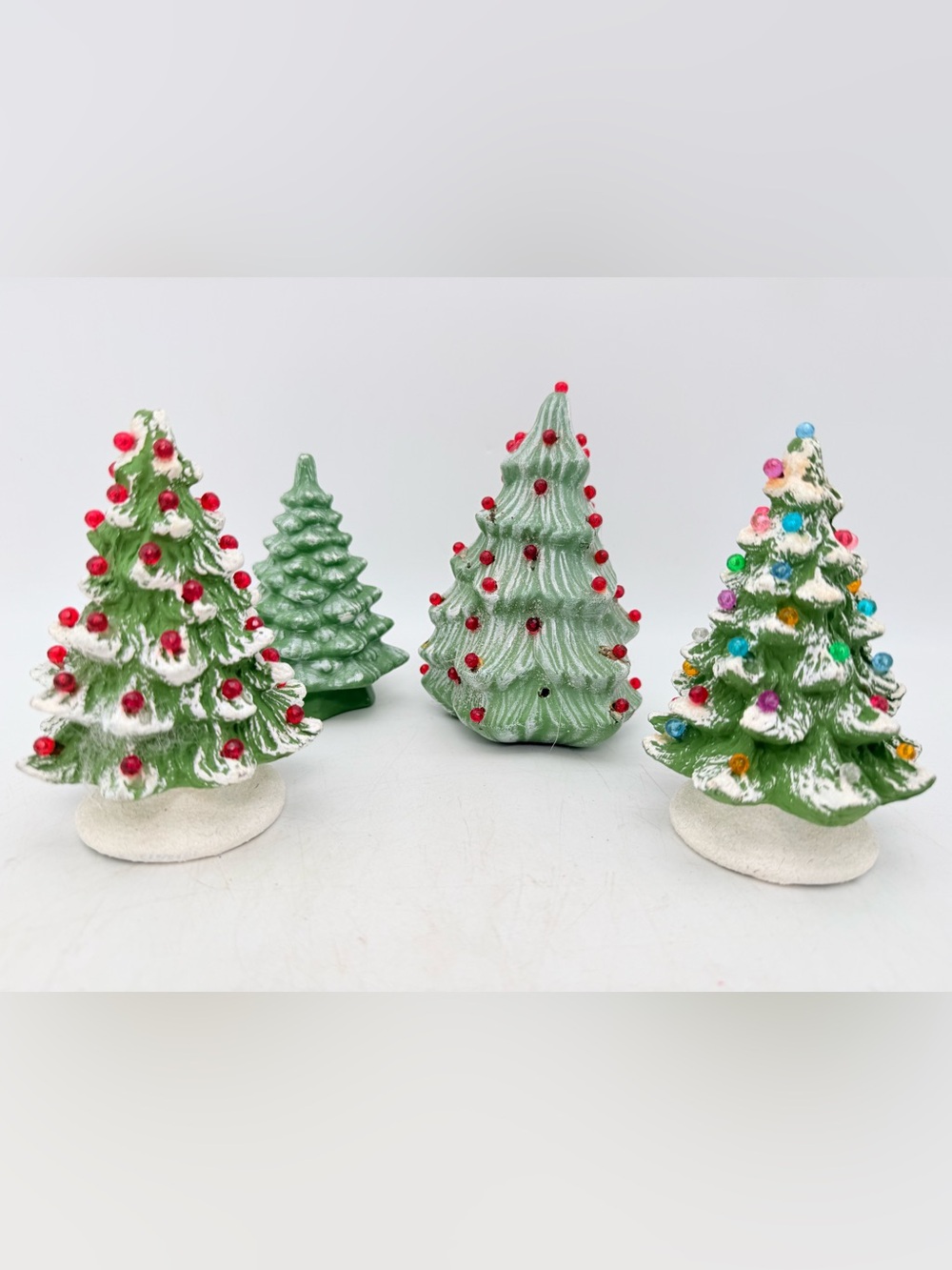 Set of four small Green & white Ceramic Christmas Trees - Home Holiday Decor